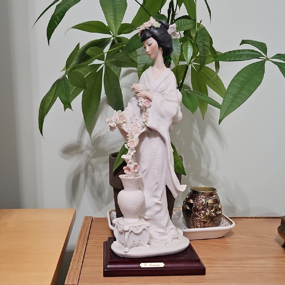 Elegant White and Pink Geisha Figurine